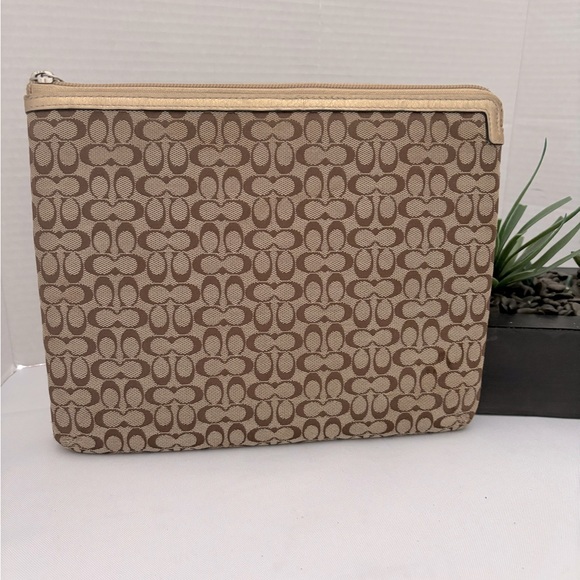 Coach Accessories - COACH SIGNATURE TAN & BROWN WITH GOLD TRIM ZIPPER FOR TABLET  OR i-PAD  10X9”
